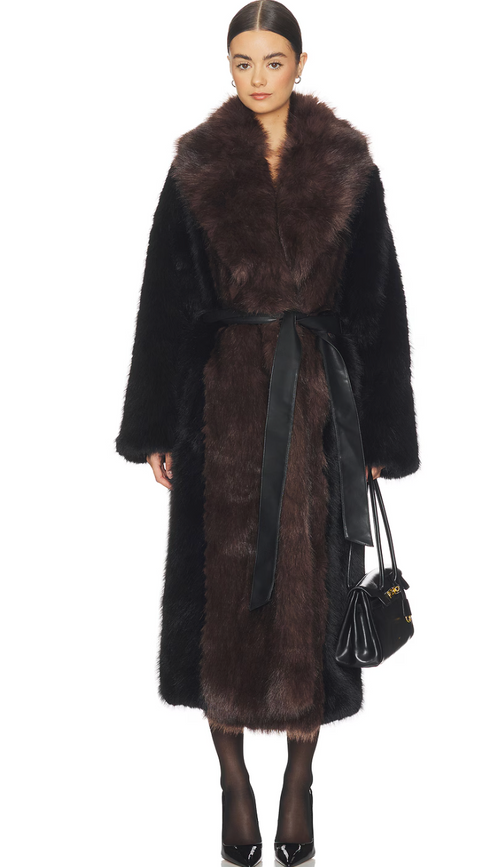 Fur Belted Jacket Black/Brown