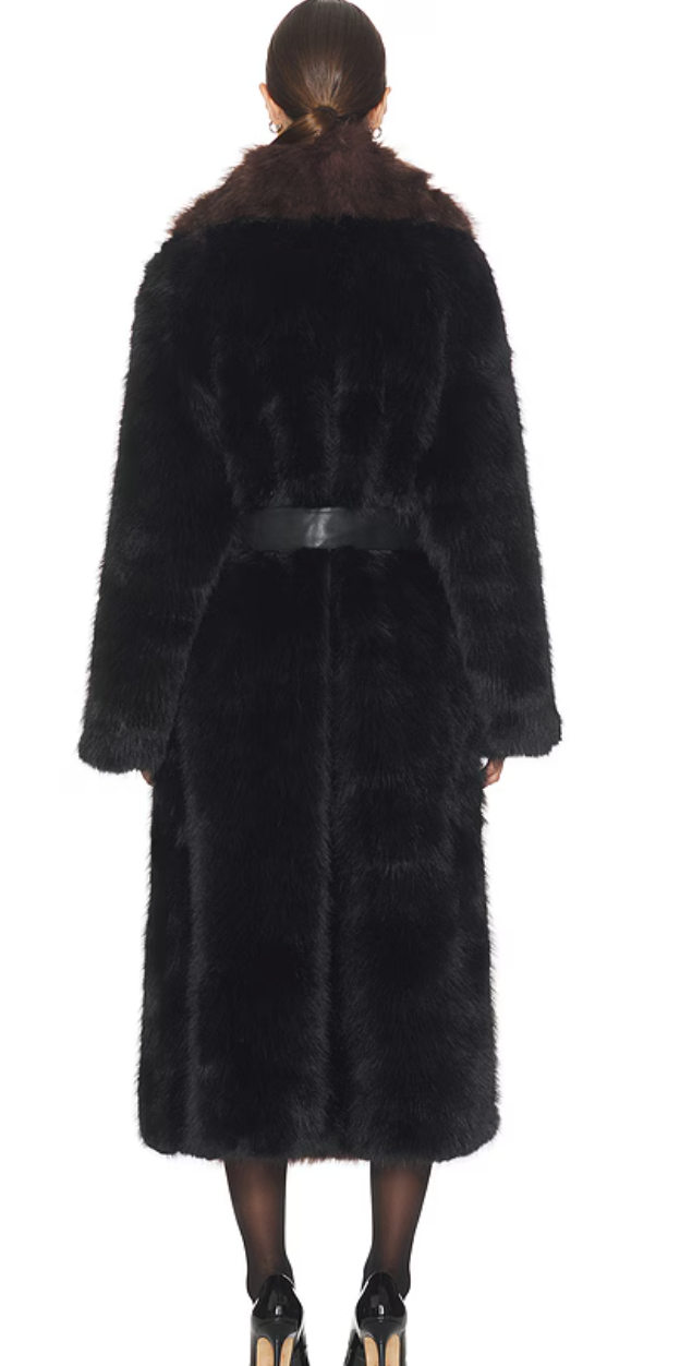 Fur Belted Jacket Black/Brown